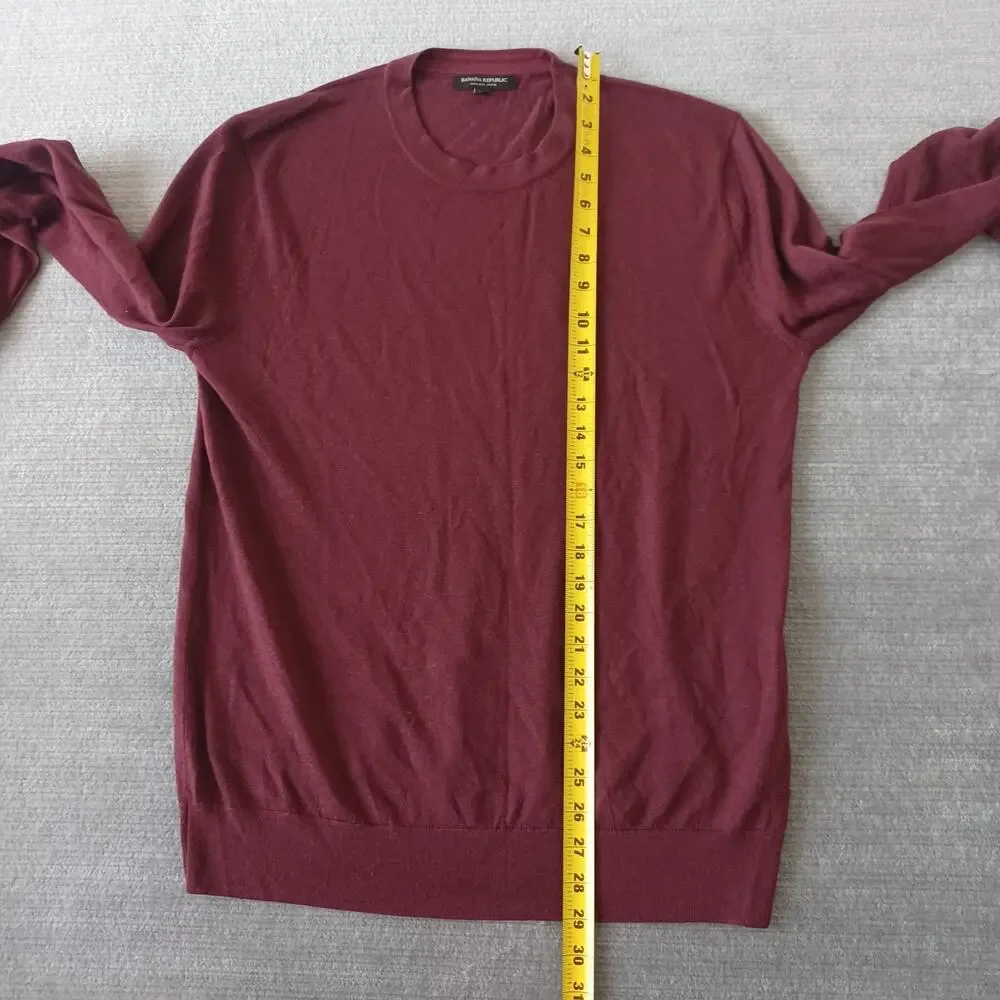Banana Republic Merino Wool Sweater Mens M Burgundy Lightweight Stretch‎ Casual